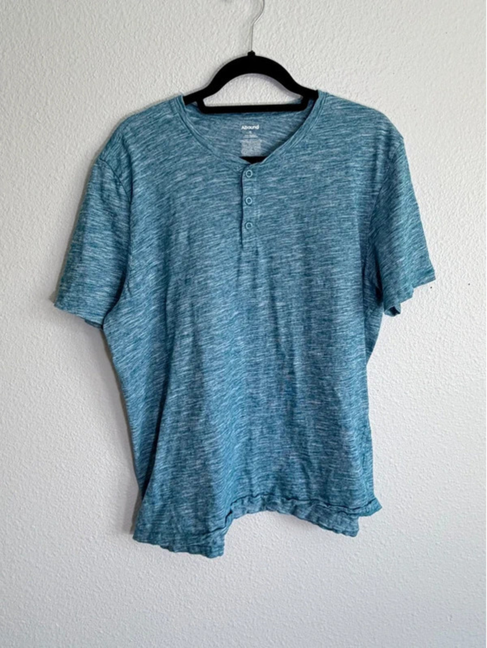 Abound Men's Blue Heather Henley T-Shirt 3 Button Short Sleeve 100% Cotton XL